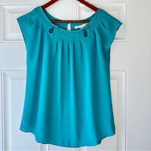 LC Lauren Conrad Women’s Turquoise Dress Blouse Decorative Bows And Pleats  XS